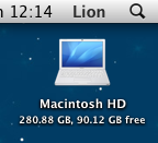 My macbook Hard drive showing the new capacity.... only 90 gb left!